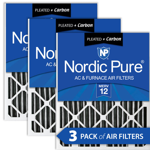 24x24x2 Furnace Air Filters MERV 12 Pleated Plus Carbon 3 Pack