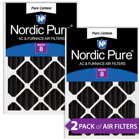 16x24x4 (3 5/8) Pure Carbon Pleated Odor Reduction Merv 8 Furnace Filters 2 Pack