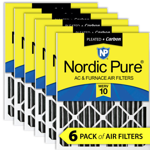 18x24x4 (3 5/8) Furnace Air Filters MERV 10 Pleated Plus Carbon 6 Pack