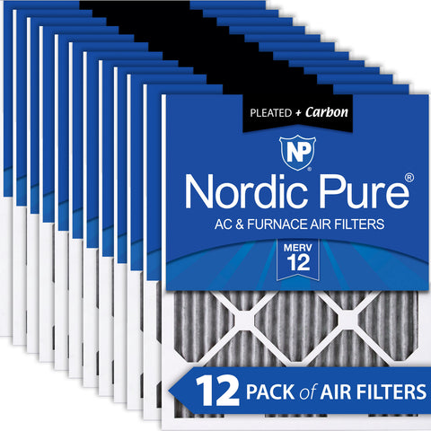 20x25x1 Furnace Air Filters MERV 12 Pleated Plus Carbon 12 Pack
