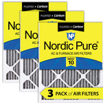 10x10x1 Furnace Air Filters MERV 10 Pleated Plus Carbon 3 Pack