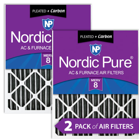 18x24x4 (3 5/8) Furnace Air Filters MERV 8 Pleated Plus Carbon 2 Pack