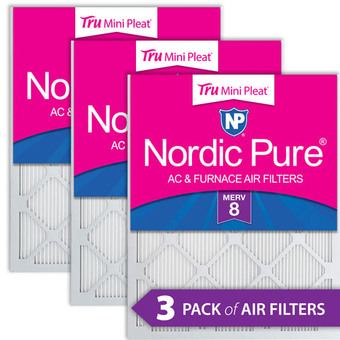 18x25x1 Nordic Pure Tru Mini Pleat MERV 8 AC Furnace Air Filters 3 Pack