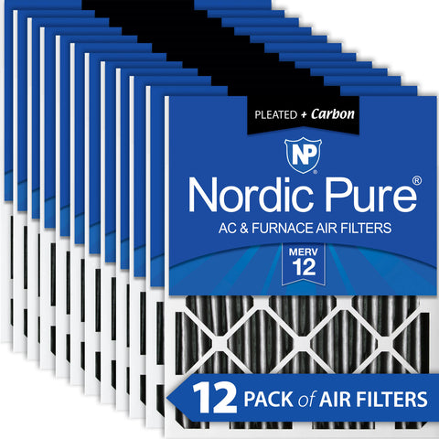 16x20x2 Furnace Air Filters MERV 12 Pleated Plus Carbon 12 Pack