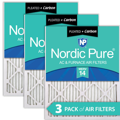 10x10x1 Pleated Air Filters MERV 14 Plus Carbon 3 Pack