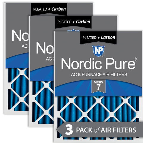 25x25x2 Pleated Air Filters MERV 7 Plus Carbon 3 Pack