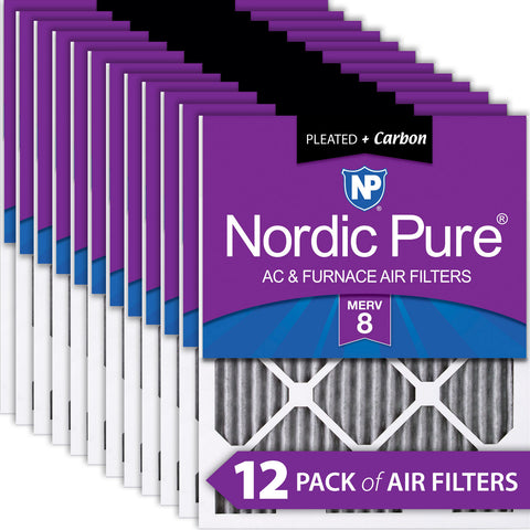 20x25x1 Furnace Air Filters MERV 8 Pleated Plus Carbon 12 Pack