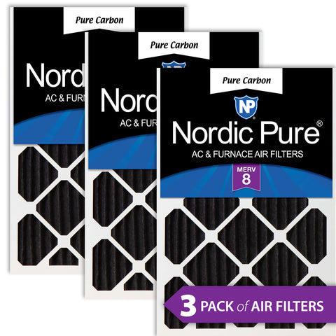 25x25x2 Pure Carbon Pleated Odor Reduction Merv 8 Furnace Filters 3 Pack