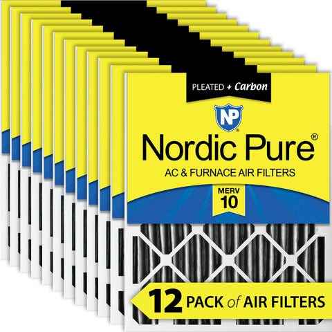 18x25x2 Furnace Air Filters MERV 10 Pleated Plus Carbon 12 Pack