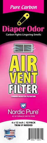 Diaper Odor Reducing Pure Carbon Air Vent Filters 4x12 (Register Vent Filters) 1 Pack of 12