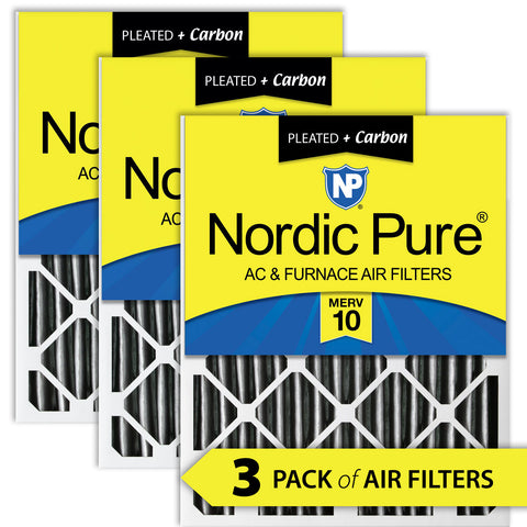 18x25x2 Furnace Air Filters MERV 10 Pleated Plus Carbon 3 Pack