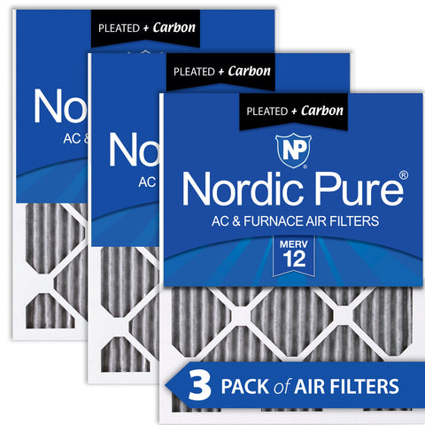 16x24x1 Furnace Air Filters MERV 12 Pleated Plus Carbon 3 Pack