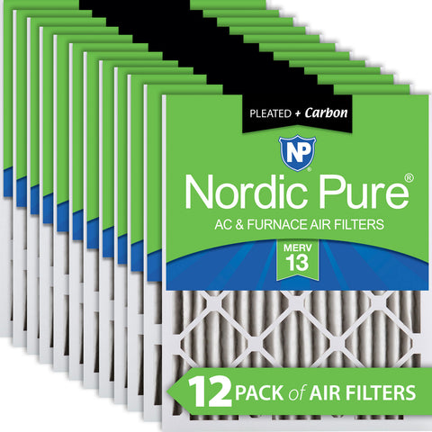 18x25x2 Pleated Air Filters MERV 13 Plus Carbon 12 Pack
