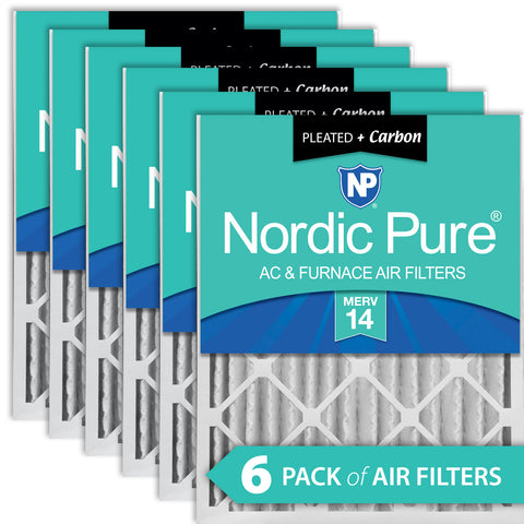 16x20x4 (3 5/8) Pleated Air Filters MERV 14 Plus Carbon 6 Pack