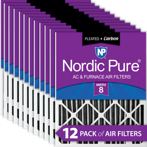 14x25x2 Furnace Air Filters MERV 8 Pleated Plus Carbon 12 Pack