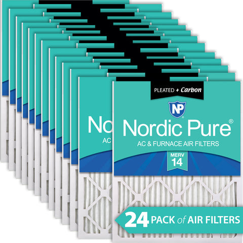 16x20x1 Pleated Air Filters MERV 14 Plus Carbon 24 Pack