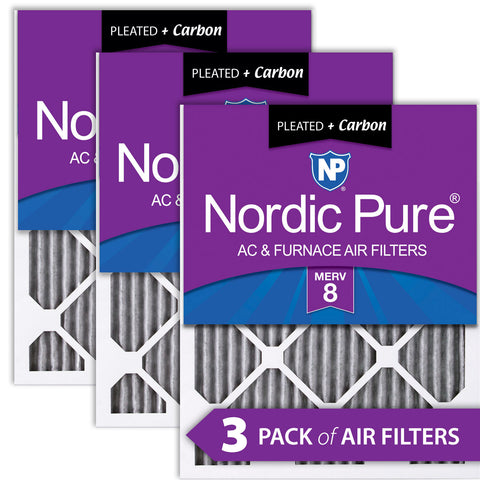 16x16x1 Furnace Air Filters MERV 8 Pleated Plus Carbon 3 Pack