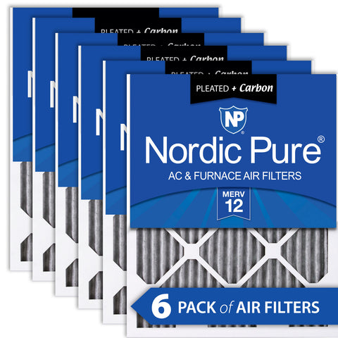 18x25x1 Furnace Air Filters MERV 12 Pleated Plus Carbon 6 Pack