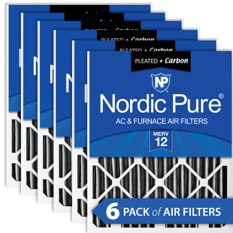 18x24x4 (3 5/8) Furnace Air Filters MERV 12 Pleated Plus Carbon 6 Pack
