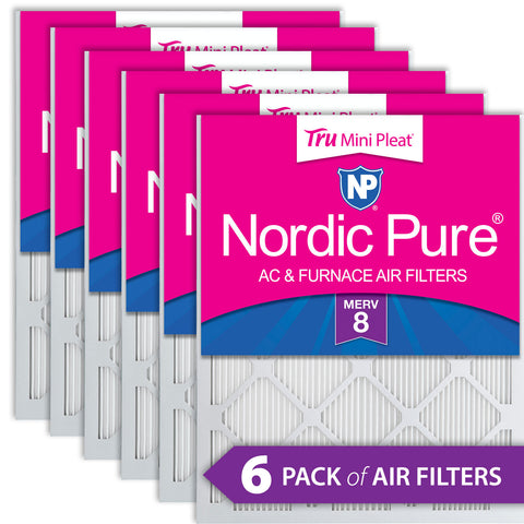 25x25x1 Nordic Pure Tru Mini Pleat MERV 8 AC Furnace Air Filters 6 Pack