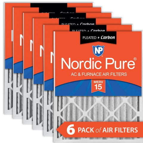 16x24x4 (3 5/8) Pleated Air Filters MERV 15 Plus Carbon 6 Pack