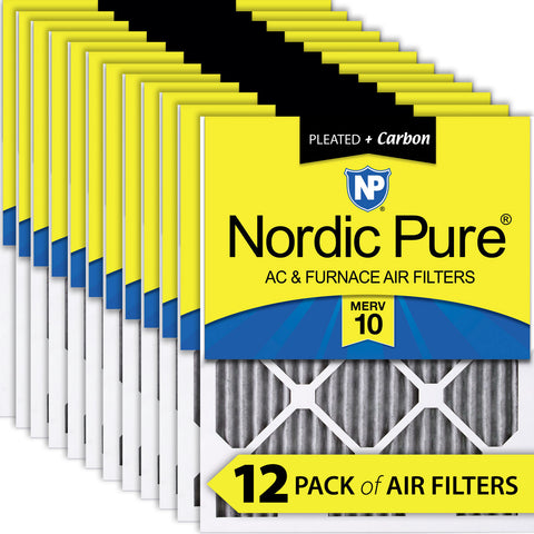 18x25x1 Furnace Air Filters MERV 10 Pleated Plus Carbon 12 Pack