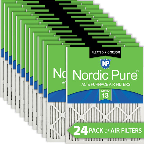 16x16x1 Pleated Air Filters MERV 13 Plus Carbon 24 Pack