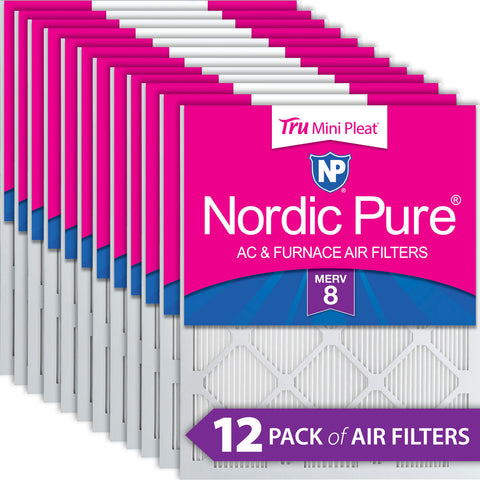 20x25x1 Nordic Pure Tru Mini Pleat MERV 8 AC Furnace Air Filters 12 Pack