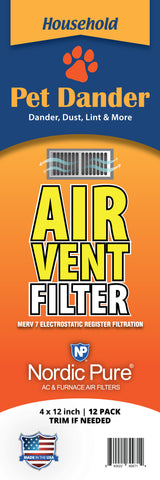 Pet Dander Reducing Air Vent Filters 4x12 (Register Vent Filters) 1 Pack of 12