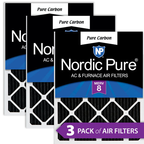 25x25x1 Pure Carbon Pleated Odor Reduction Furnace Air Filters 3 Pack