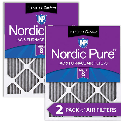 25x25x1 Furnace Air Filters MERV 8 Pleated Plus Carbon 2 Pack