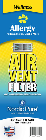 Allergy Reducing Air Vent Filters 4x12 (Register Vent Filters) 1 Pack of 12