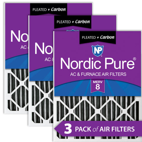16x20x2 Furnace Air Filters MERV 8 Pleated Plus Carbon 3 Pack