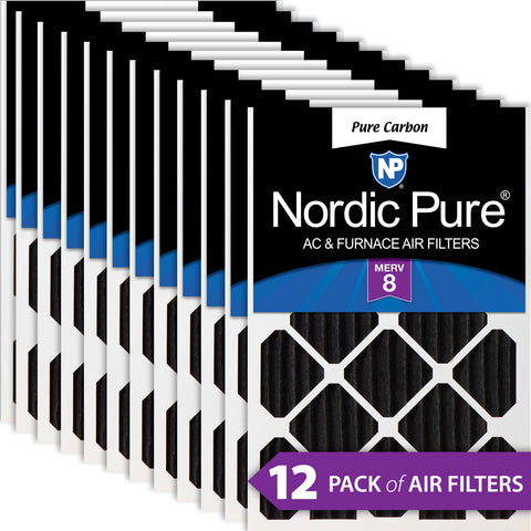 16x16x2 Pure Carbon Pleated Odor Reduction Merv 8 Furnace Filters 12 Pack