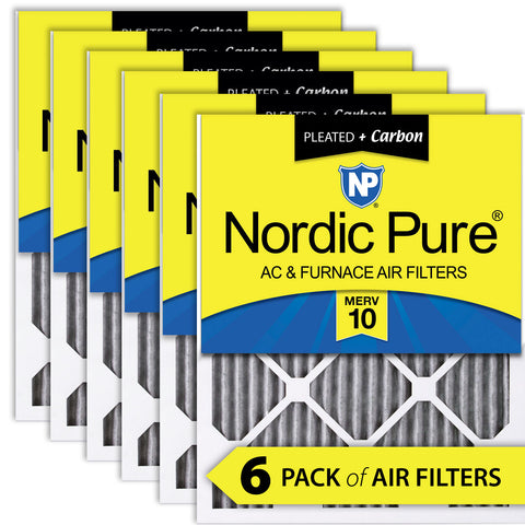 25x25x1 Furnace Air Filters MERV 10 Pleated Plus Carbon 6 Pack