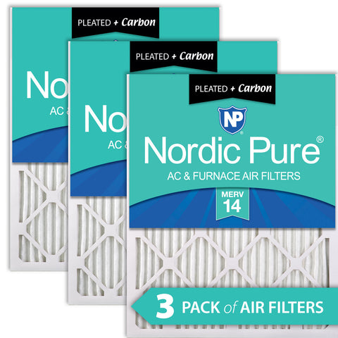 10x20x1 Pleated Air Filters MERV 14 Plus Carbon 3 Pack