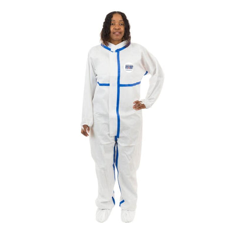 Enviroguard ViroGuard® 2,  White Coverall, Elastic Wrist, Elastic Ankle, Front Zipper with Storm Flap, Thumb & Finger Loops, Taped Seams, Mandarin Collar - Size M - Case of 25