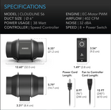 CLOUDLINE S6, QUIET INLINE DUCT FAN SYSTEM WITH SPEED CONTROLLER, 6-INCH